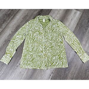 Joie‎ Womens XS Green Zibra Striped Size XS Sheer Sleeves Timeless Classic 90s